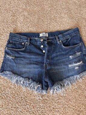 Free People Frayed Hem Dark Blue Denim Shorts Sz 30